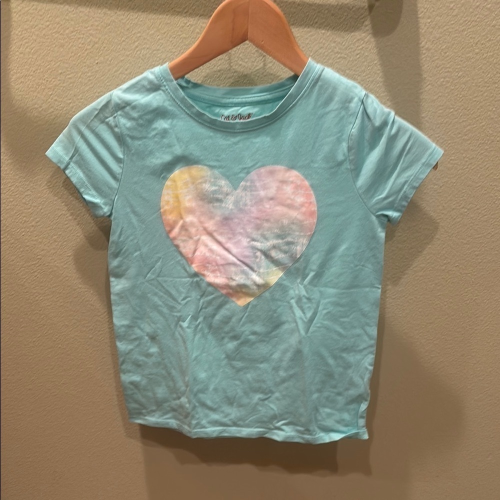 Cat & Jack kids Blue Pink Heart Tee Short Sleeve